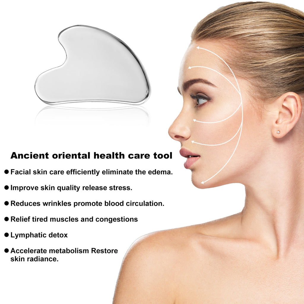 AOWOO Stainless Steel Gua Sha Facial Tools, Guasha Tool for Face, Metal Gua Sha Tighten Skin Massage Tool, Guasha Beauty Scraping Tool for Face, SPA, Body Skin Care Body Massager