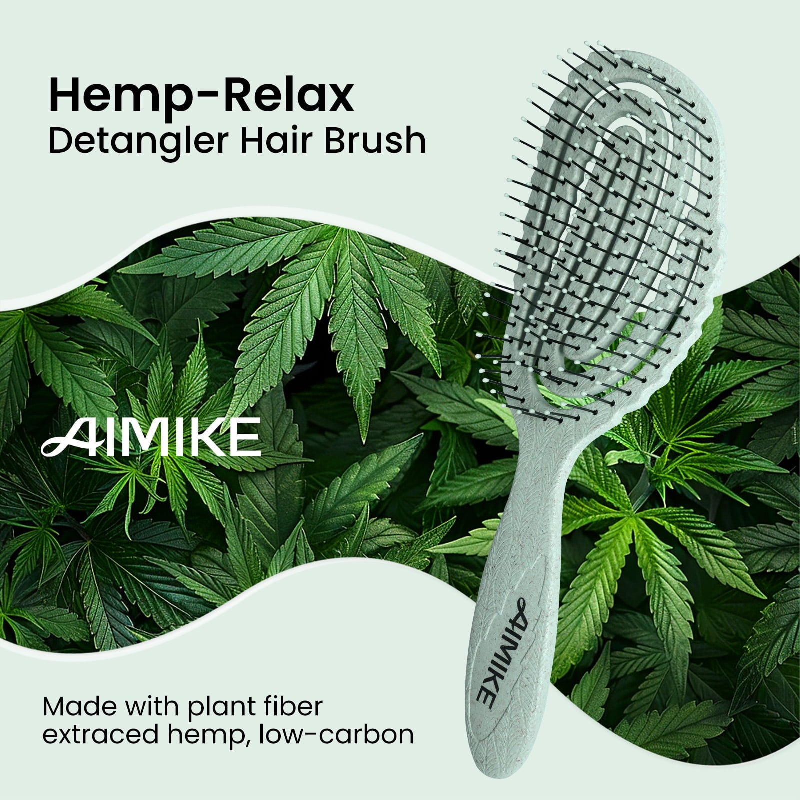 AIMIKE Hemp-Relax Detangler Hair Brush, Eco-Friendly Vented Detangling Hairbrush, Wet & Dry Use, Green