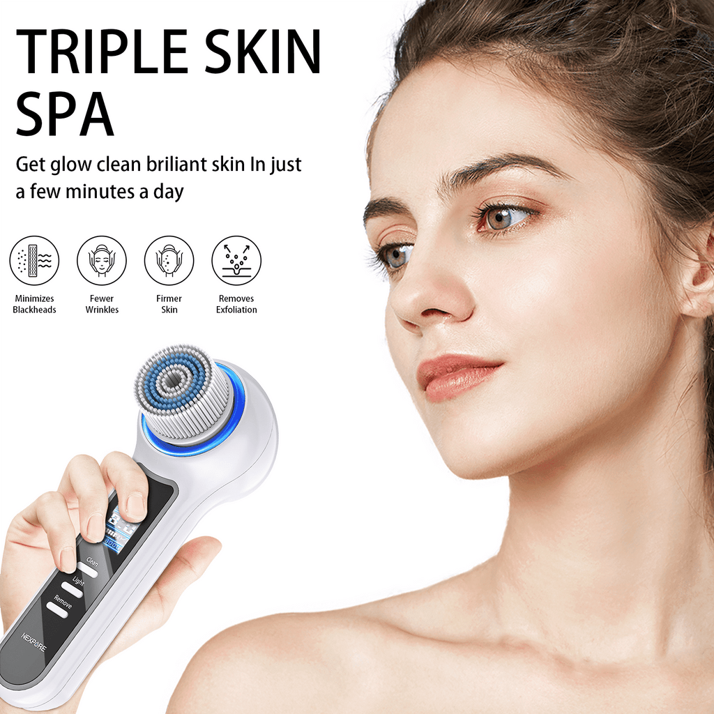 NEXPURE Facial Cleansing Brush - IPX7 Waterproof with LCD Screen, Electric face scrubber for Exfoliation, Massage and Deep Cleansing