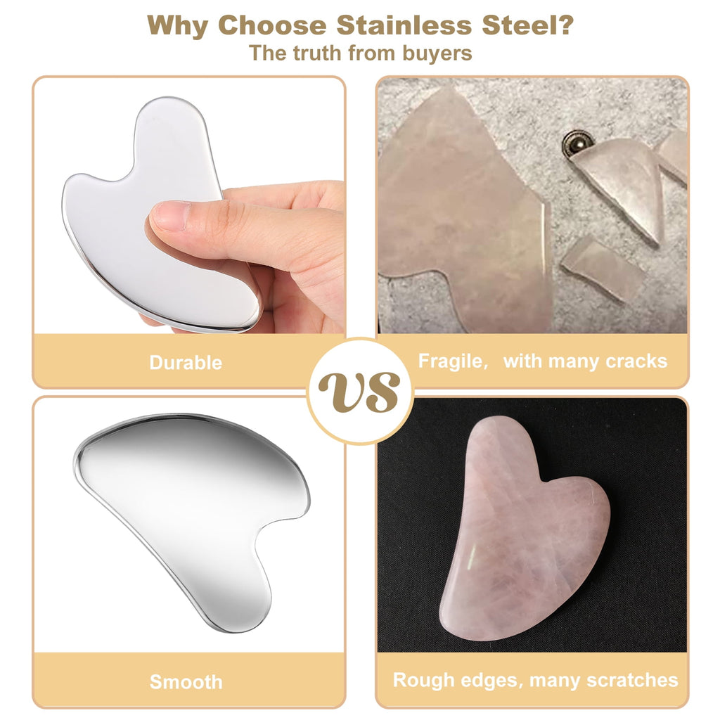 AOWOO Stainless Steel Gua Sha Facial Tools, Guasha Tool for Face, Metal Gua Sha Tighten Skin Massage Tool, Guasha Beauty Scraping Tool for Face, SPA, Body Skin Care Body Massager