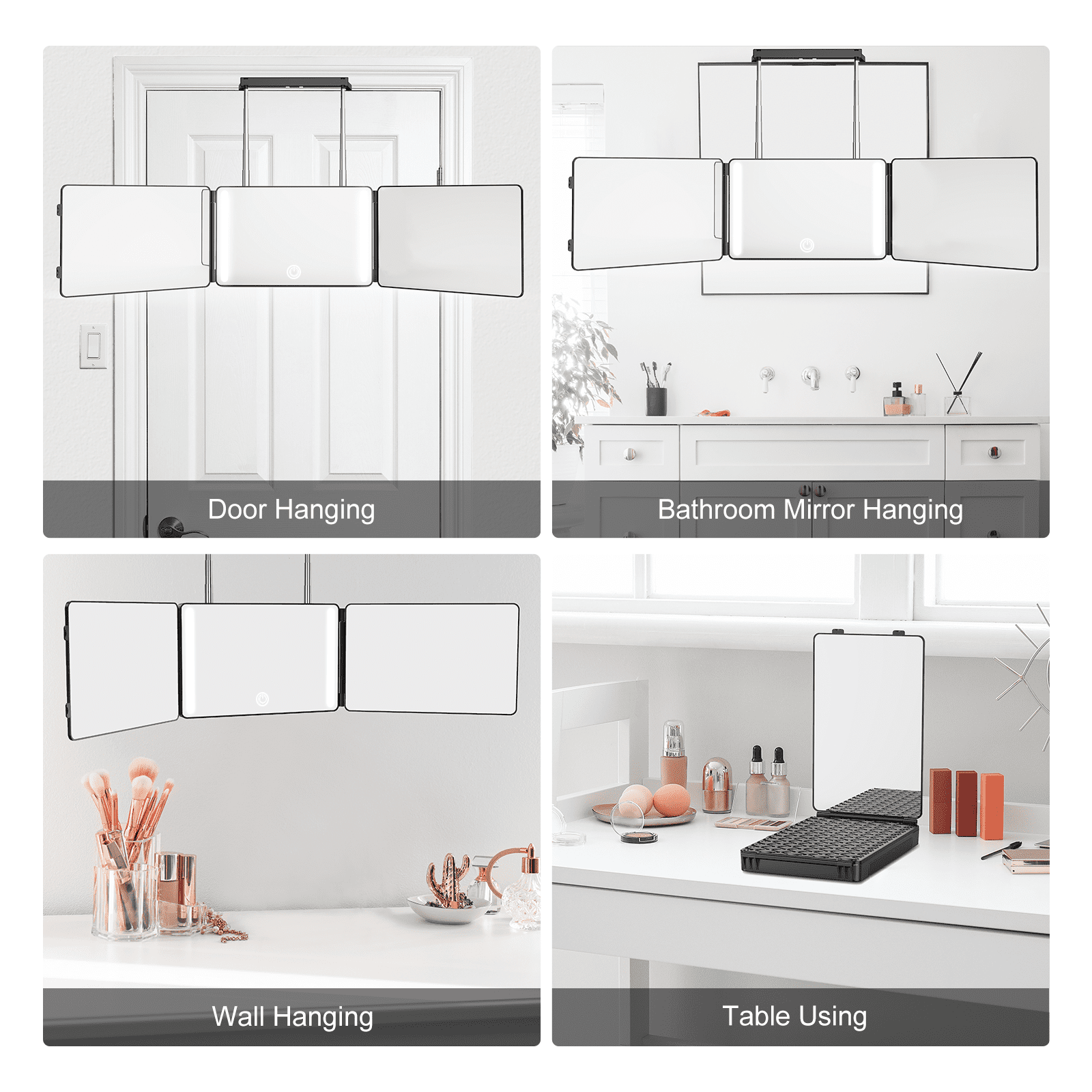 NEXPURE 3 Way Mirror,360 Mirror for Hair Cutting, 3 Color Light Makeup Mirror for Hair Styling and Shaving, Height and Light Adjustable