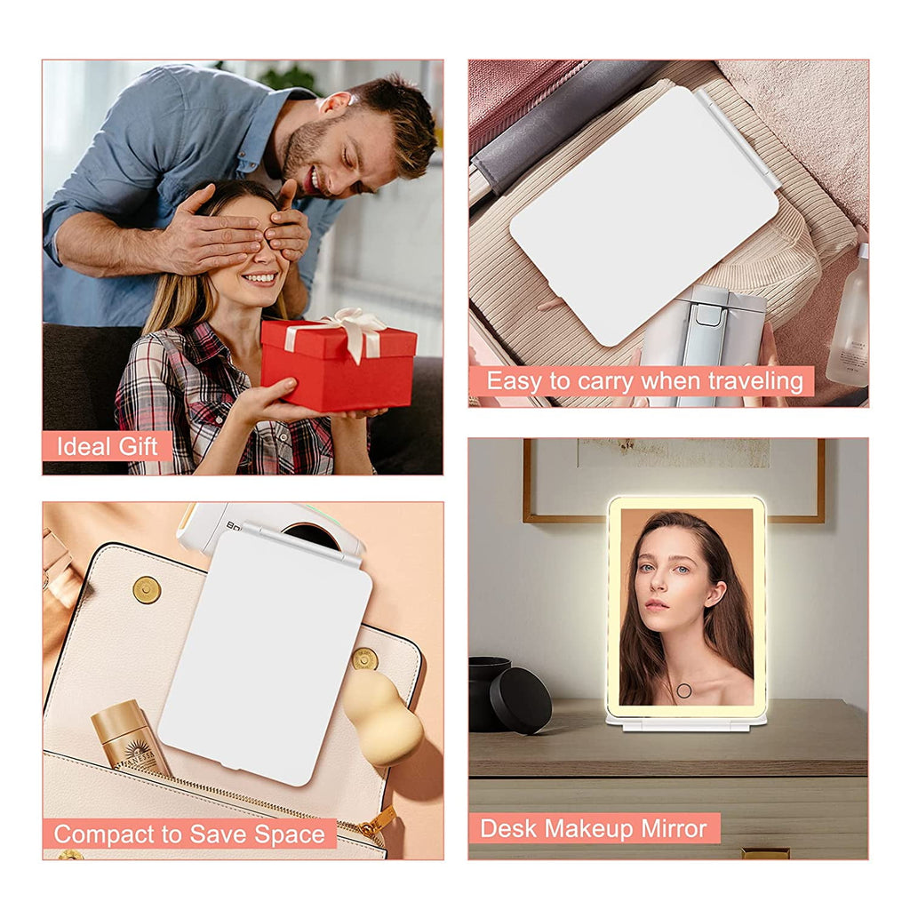 COOLJEEN Rechargeable Travel Makeup Vanity Mirror with 60 Led Lights Portable Rectangle White 7.9''