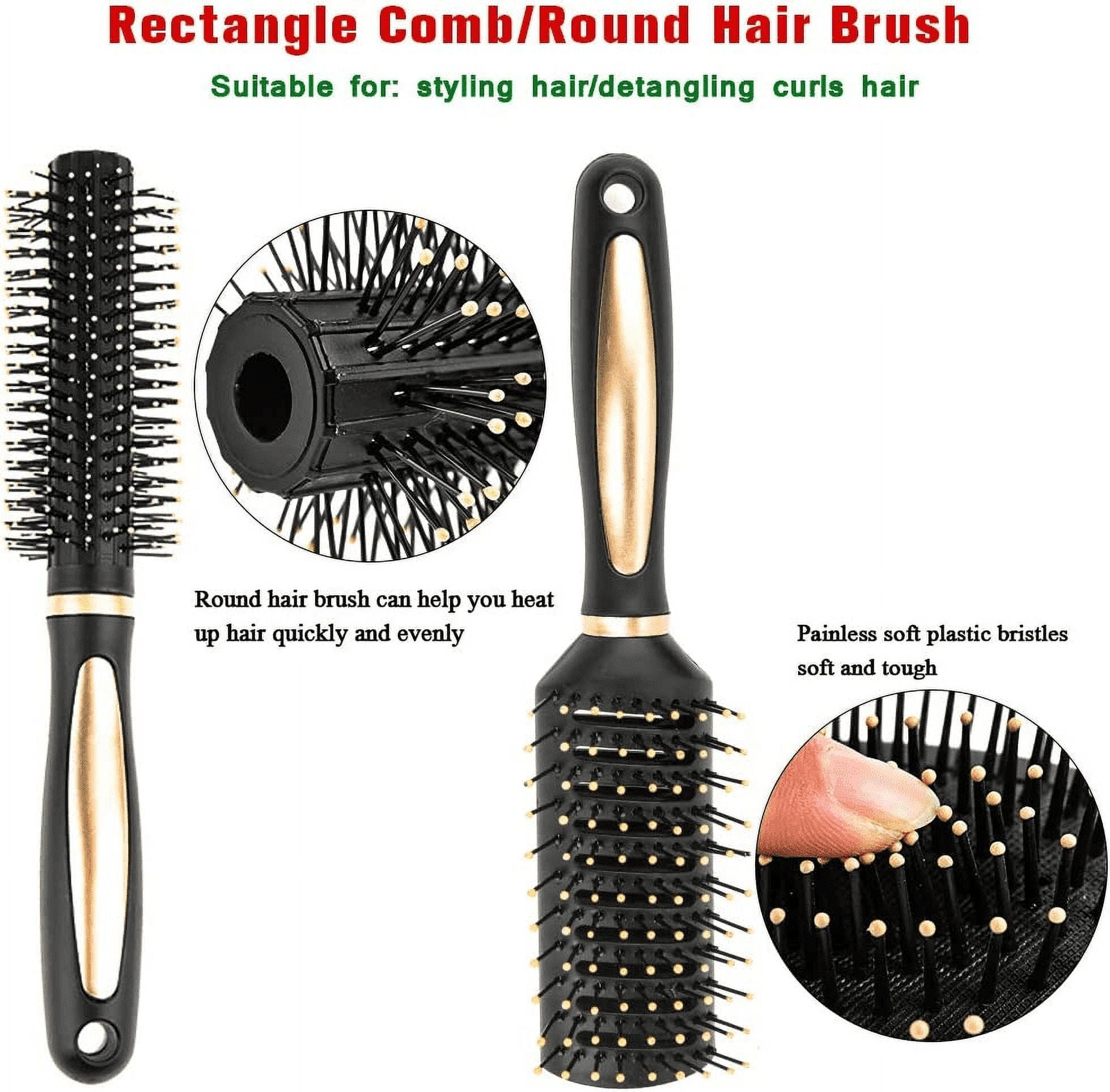 Abaima 5 Pieces Hair Brush Comb Set Detangling Paddle Brush Round Hair Tail Comb Wet Dry Brush for Women Men Hair Styling(Black)