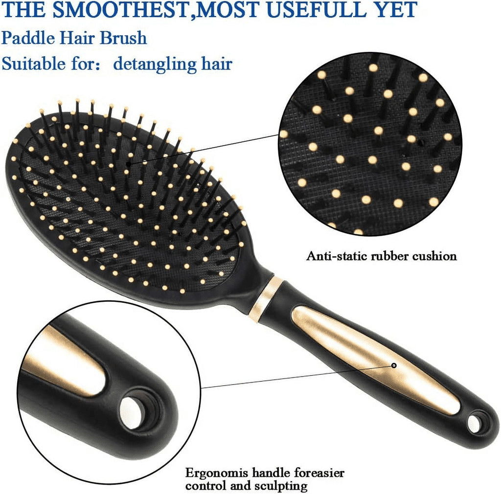 Abaima 5 Pieces Hair Brush Comb Set Detangling Paddle Brush Round Hair Tail Comb Wet Dry Brush for Women Men Hair Styling(Black)