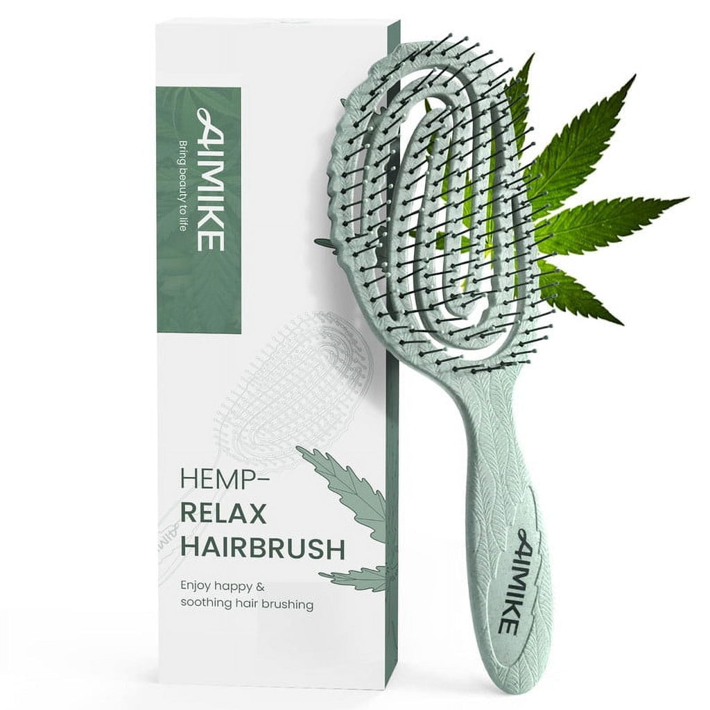 AIMIKE Hemp-Relax Detangler Hair Brush, Eco-Friendly Vented Detangling Hairbrush, Wet & Dry Use, Green