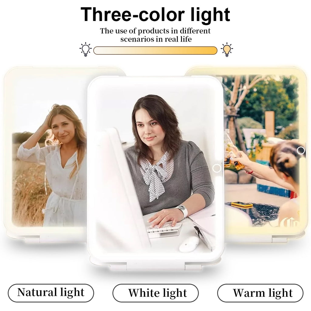 COOLJEEN Rechargeable Travel Makeup Vanity Mirror with 60 Led Lights Portable Rectangle White 7.9''