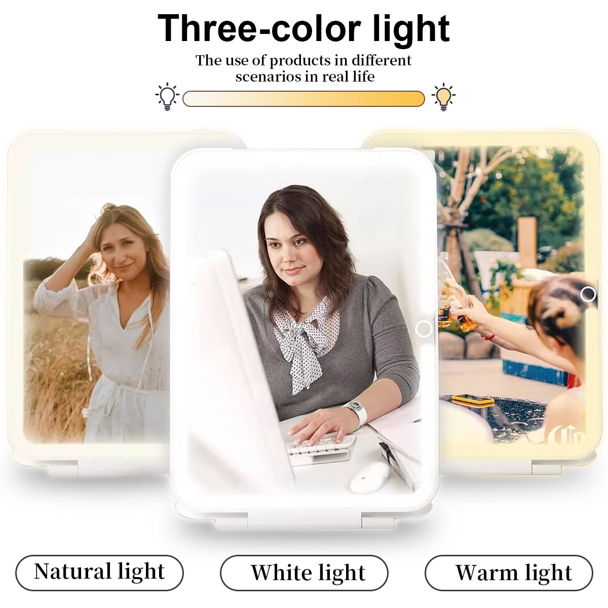 COOLJEEN Rechargeable Travel Makeup Vanity Mirror with 60 Led Lights Portable Rectangle White 7.9''