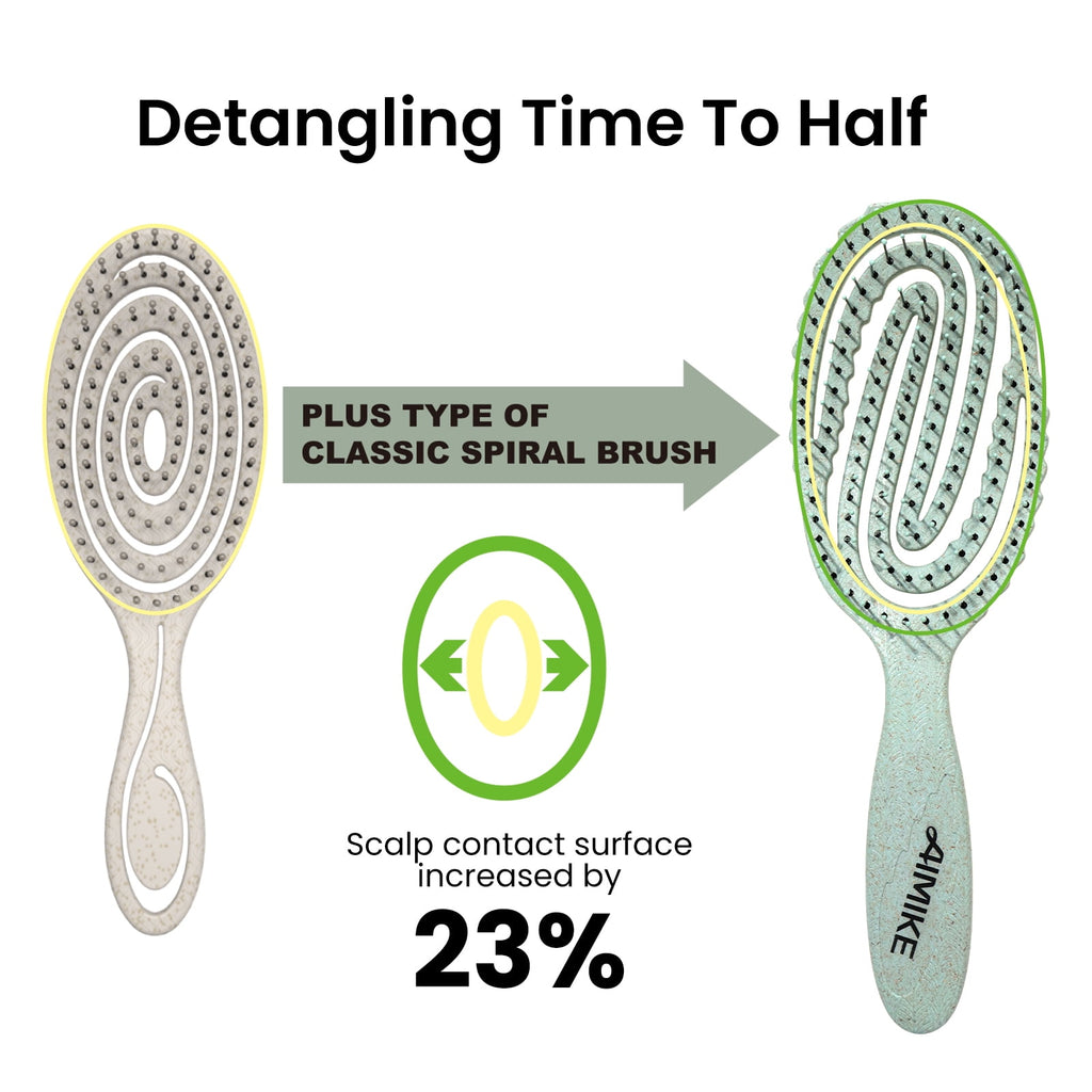 AIMIKE Hemp-Relax Detangler Hair Brush, Eco-Friendly Vented Detangling Hairbrush, Wet & Dry Use, Green