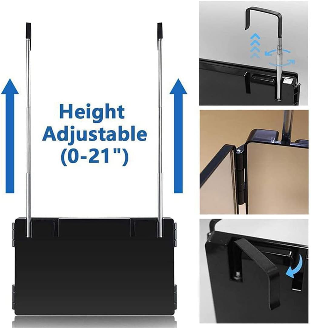 BN-LINK 3 Way Mirror for Self Hair Cutting, 360 Trifold Mirror with Height Adjustable Telescoping Hooks, Foldable Three Sided Mirror for Shaving, Makeup, Hair Styling(Black)