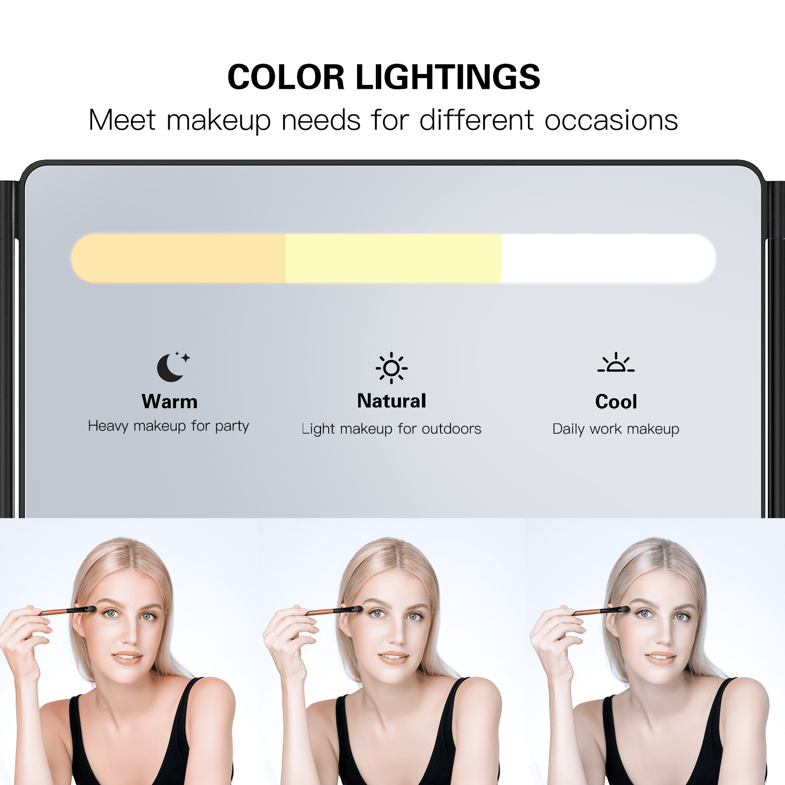 NEXPURE 3 Way Mirror,360 Mirror for Hair Cutting, 3 Color Light Makeup Mirror for Hair Styling and Shaving, Height and Light Adjustable