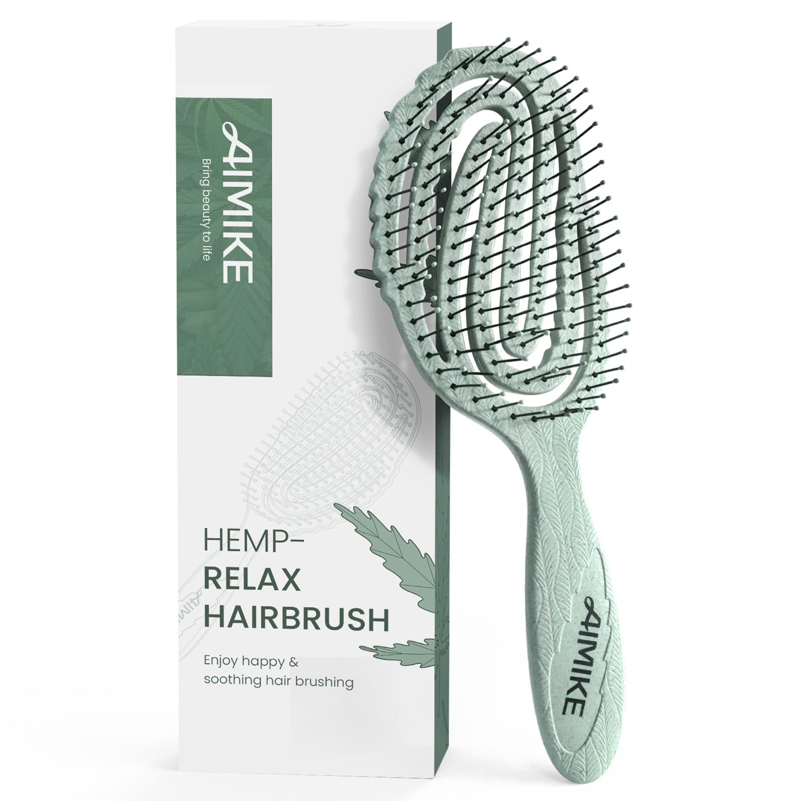 AIMIKE Hemp-Relax Detangler Hair Brush, Eco-Friendly Vented Detangling Hairbrush, Wet & Dry Use, Green