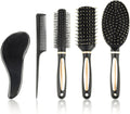Abaima 5 Pieces Hair Brush Comb Set Detangling Paddle Brush Round Hair Tail Comb Wet Dry Brush for Women Men Hair Styling(Black)