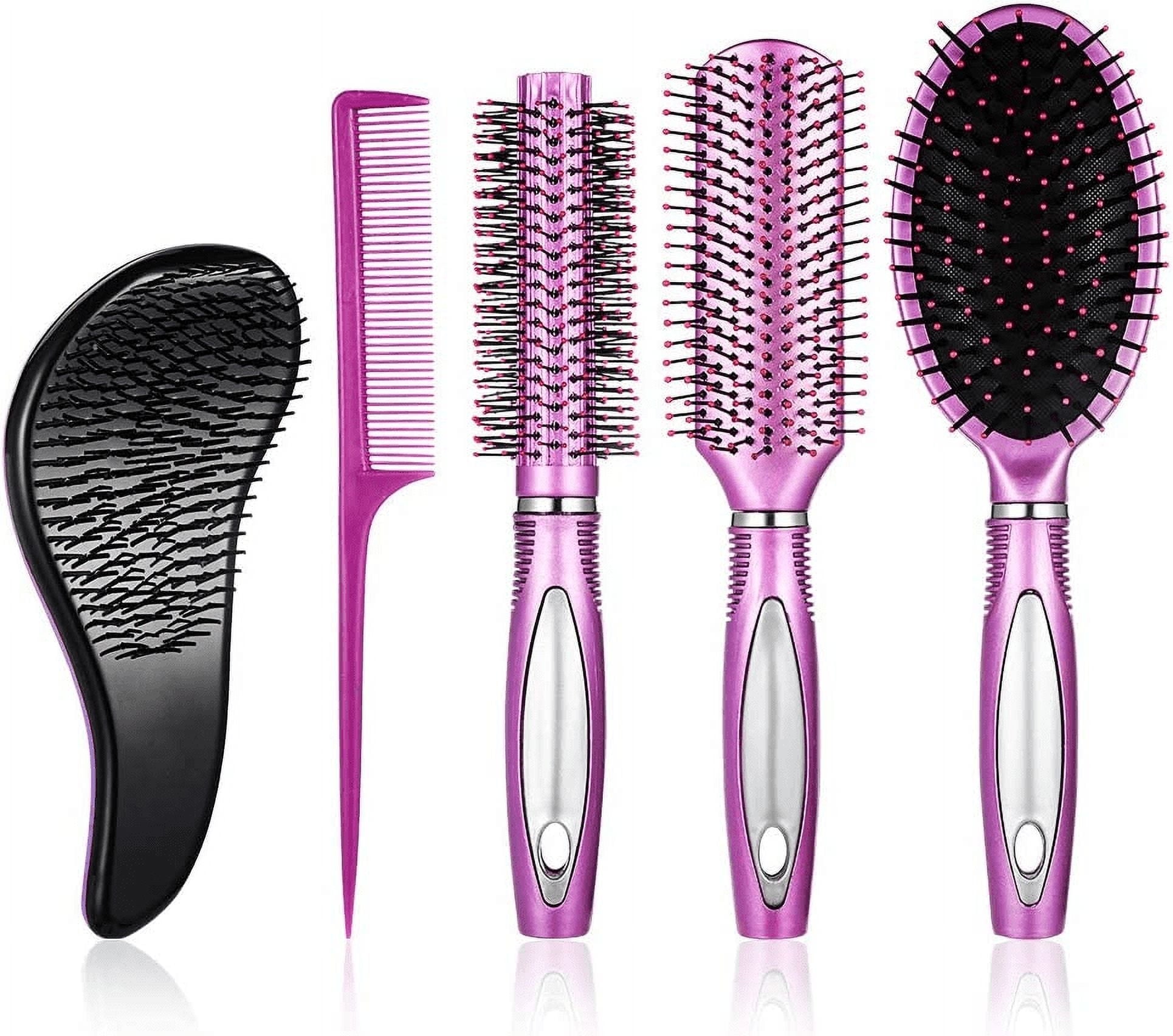 Abaima 5 Pieces Hair Brush Comb Set Detangling Paddle Brush Round Hair Tail Comb Wet Dry Brush for Women Men Hair Styling(Black)
