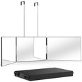 BN-LINK 3 Way Mirror for Self Hair Cutting, 360 Trifold Mirror with Height Adjustable Telescoping Hooks, Foldable Three Sided Mirror for Shaving, Makeup, Hair Styling(Black)