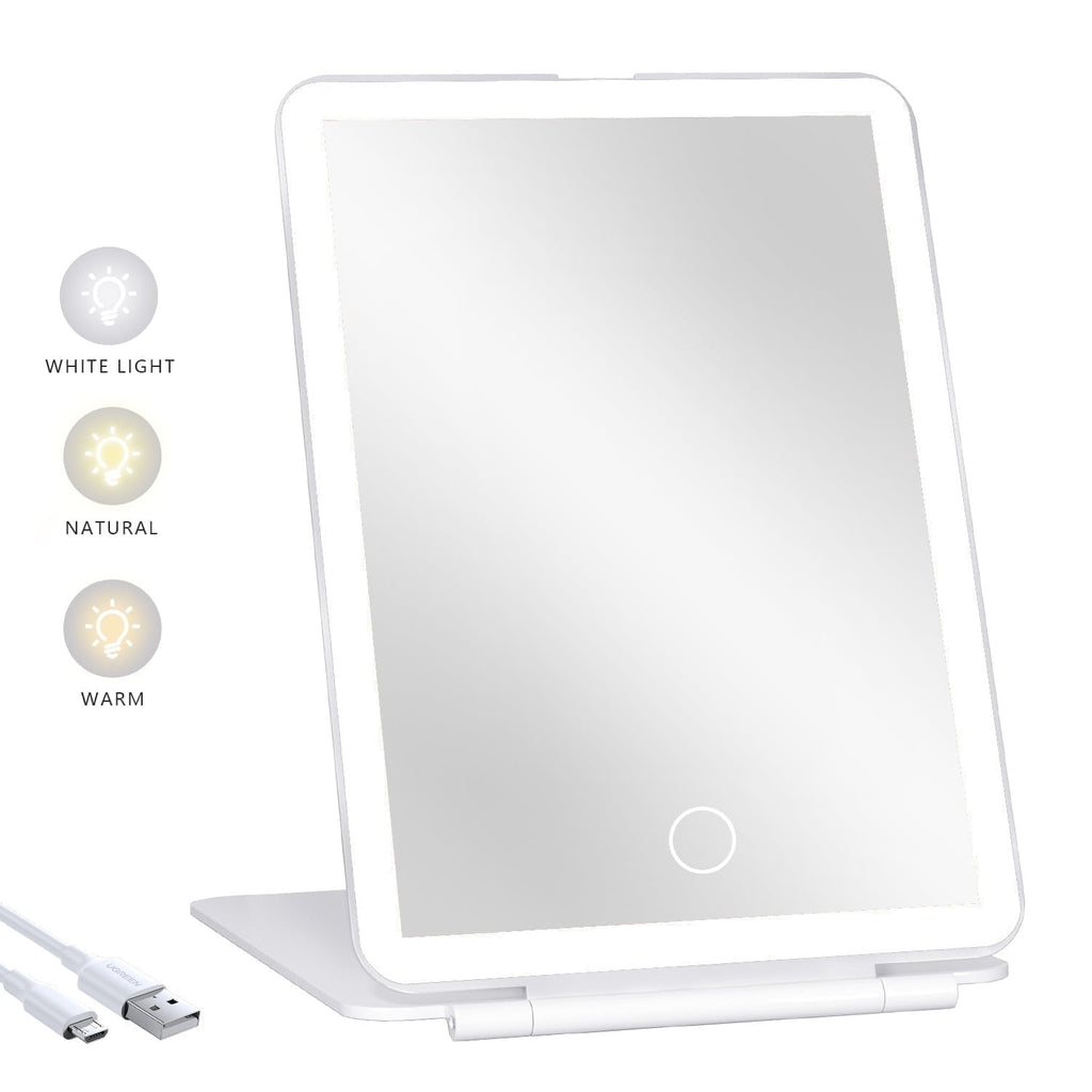 COOLJEEN Rechargeable Travel Makeup Vanity Mirror with 60 Led Lights Portable Rectangle White 7.9''