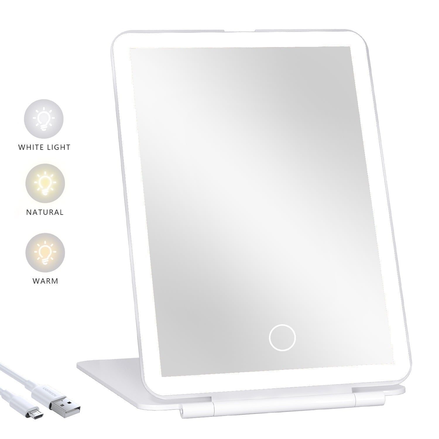 COOLJEEN Rechargeable Travel Makeup Vanity Mirror with 60 Led Lights Portable Rectangle White 7.9''