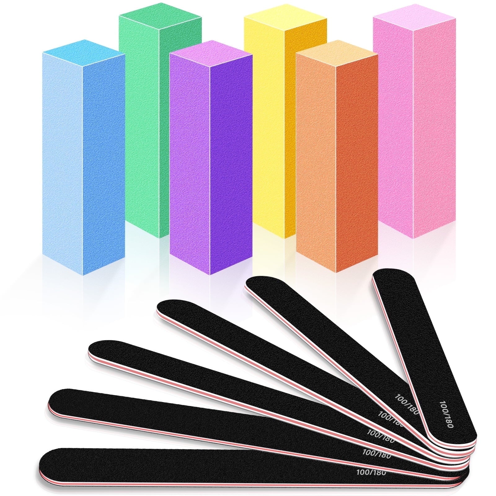 Nail Files and Buffer 12 Pcs, Professional Manicure Tools Kit Care Buffer Block Tools 100/180 Grit, Colorful