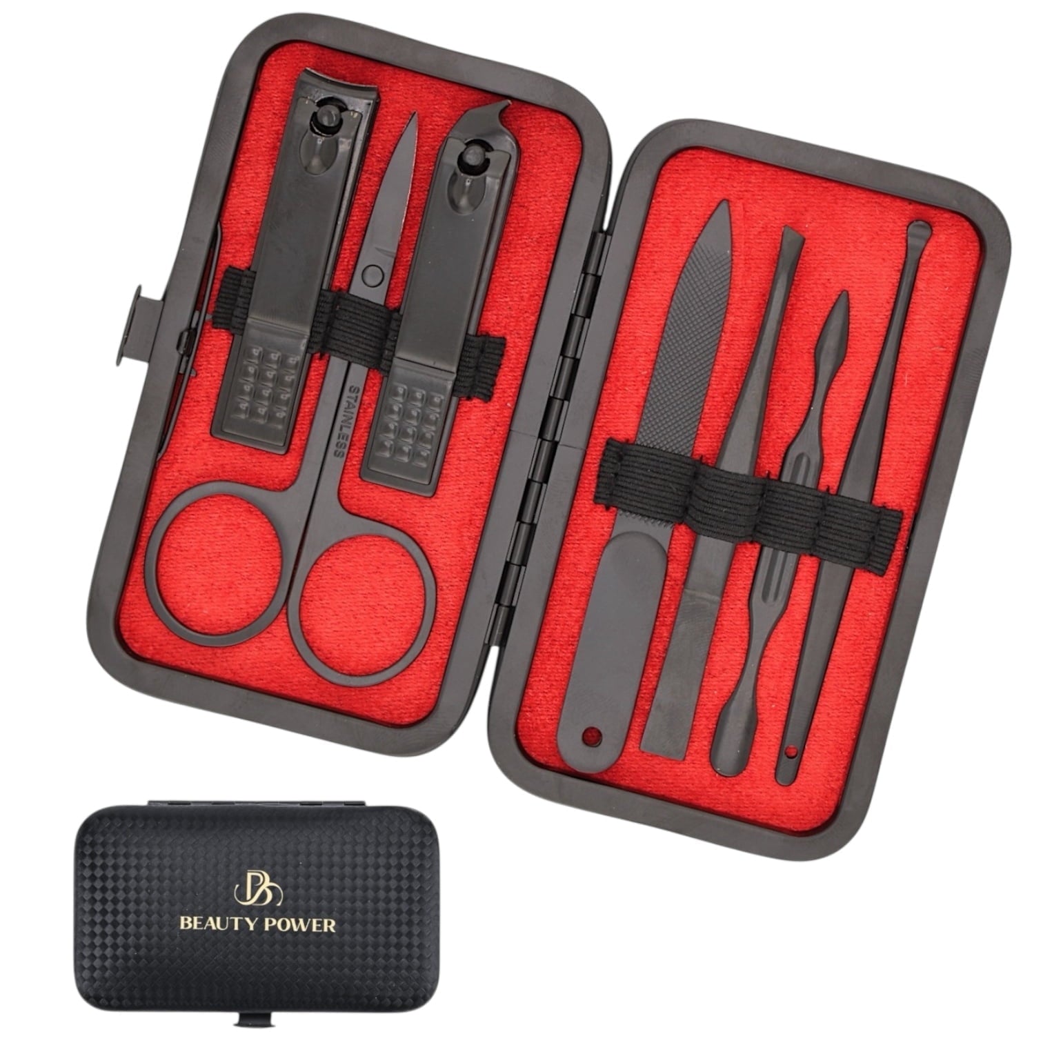 Beauty Power Manicure Set Nail Clipper Kit Personal Care Manicure Pedicure Set Mens Womens Accessories Nail Grooming Kit Personal Care Set (Black and Red)