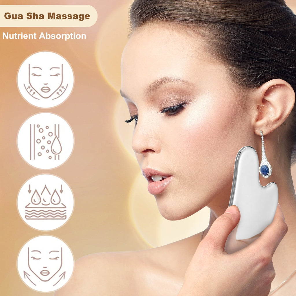 AOWOO Stainless Steel Gua Sha Facial Tools, Guasha Tool for Face, Metal Gua Sha Tighten Skin Massage Tool, Guasha Beauty Scraping Tool for Face, SPA, Body Skin Care Body Massager