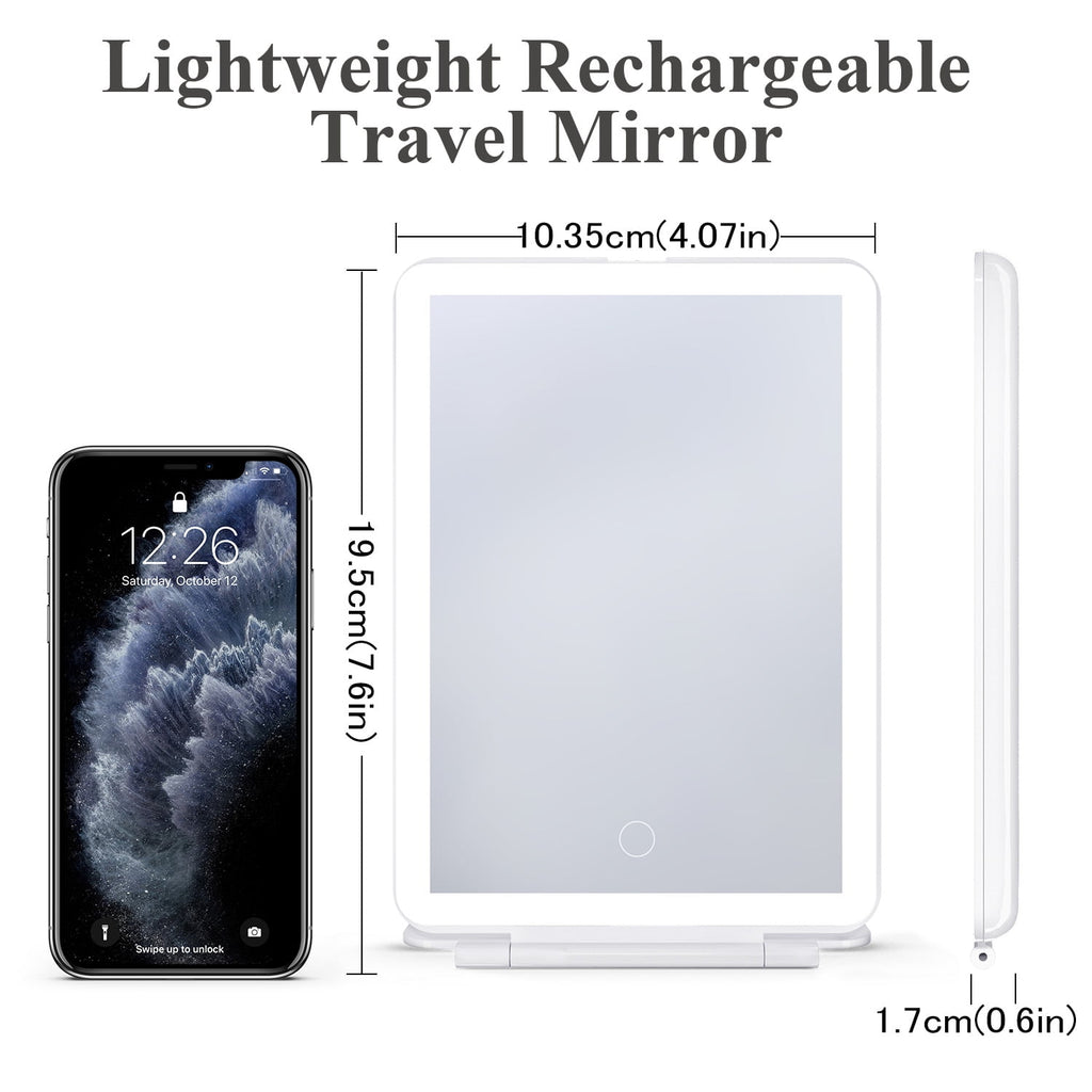 COOLJEEN Rechargeable Travel Makeup Vanity Mirror with 60 Led Lights Portable Rectangle White 7.9''