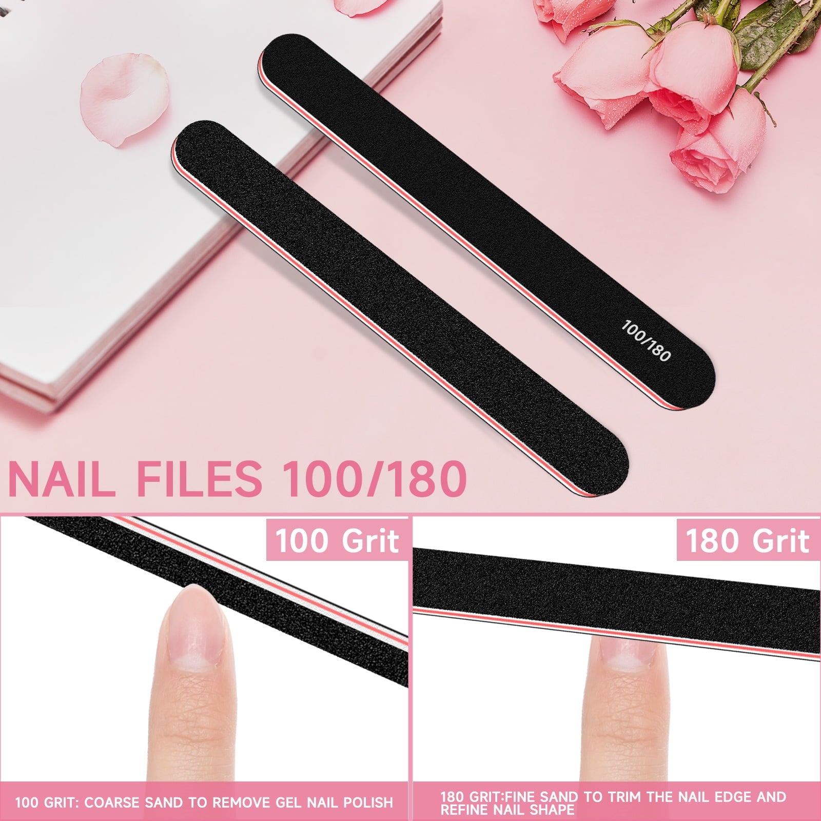 Nail Files and Buffer 12 Pcs, Professional Manicure Tools Kit Care Buffer Block Tools 100/180 Grit, Colorful