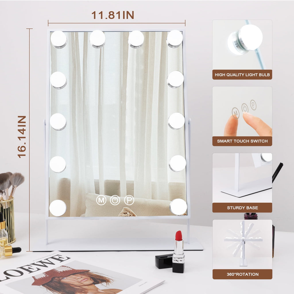 Fenchilin Vanity Makeup Mirror with Lights Metal Tabletop White 14.5" x 18.5"