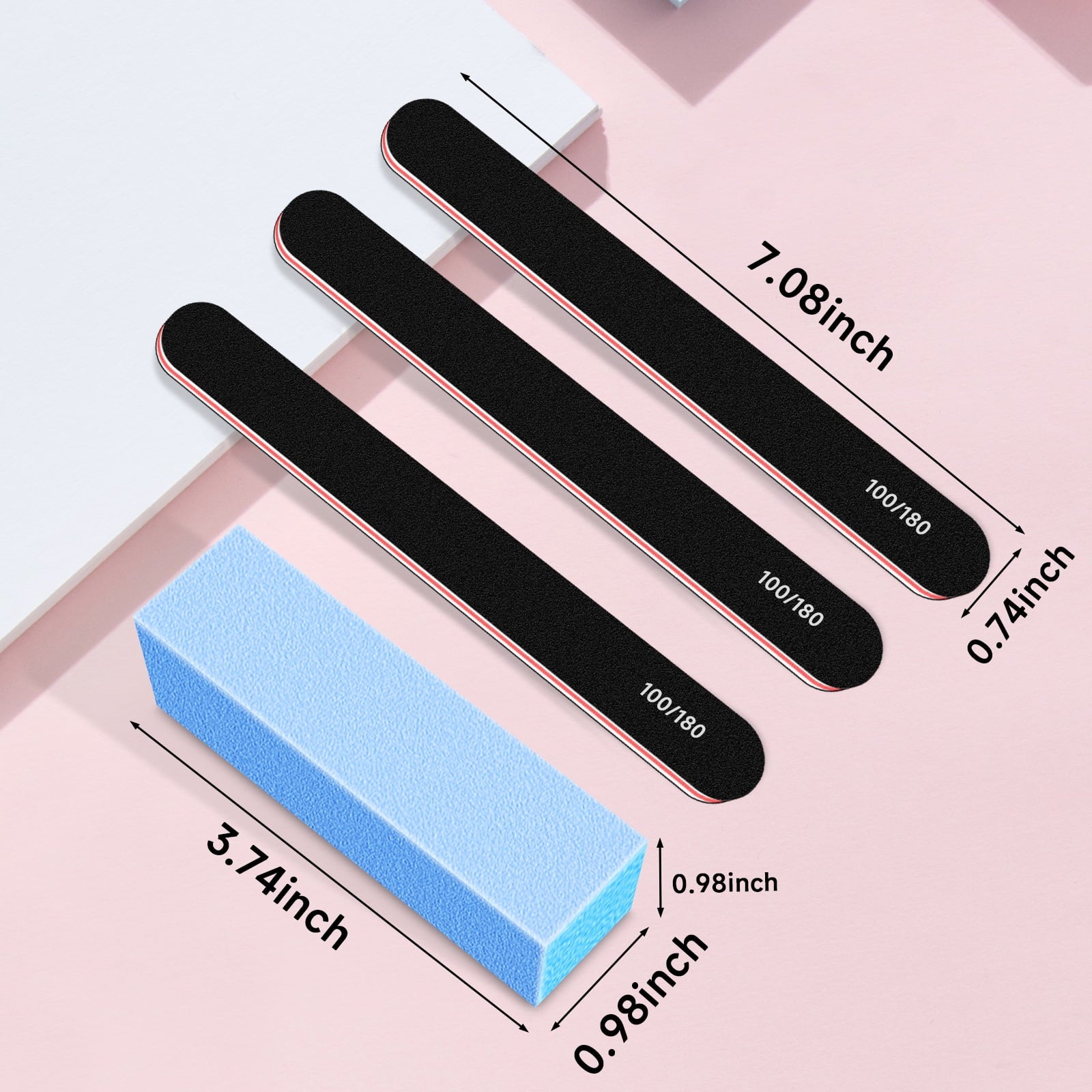 Nail Files and Buffer 12 Pcs, Professional Manicure Tools Kit Care Buffer Block Tools 100/180 Grit, Colorful