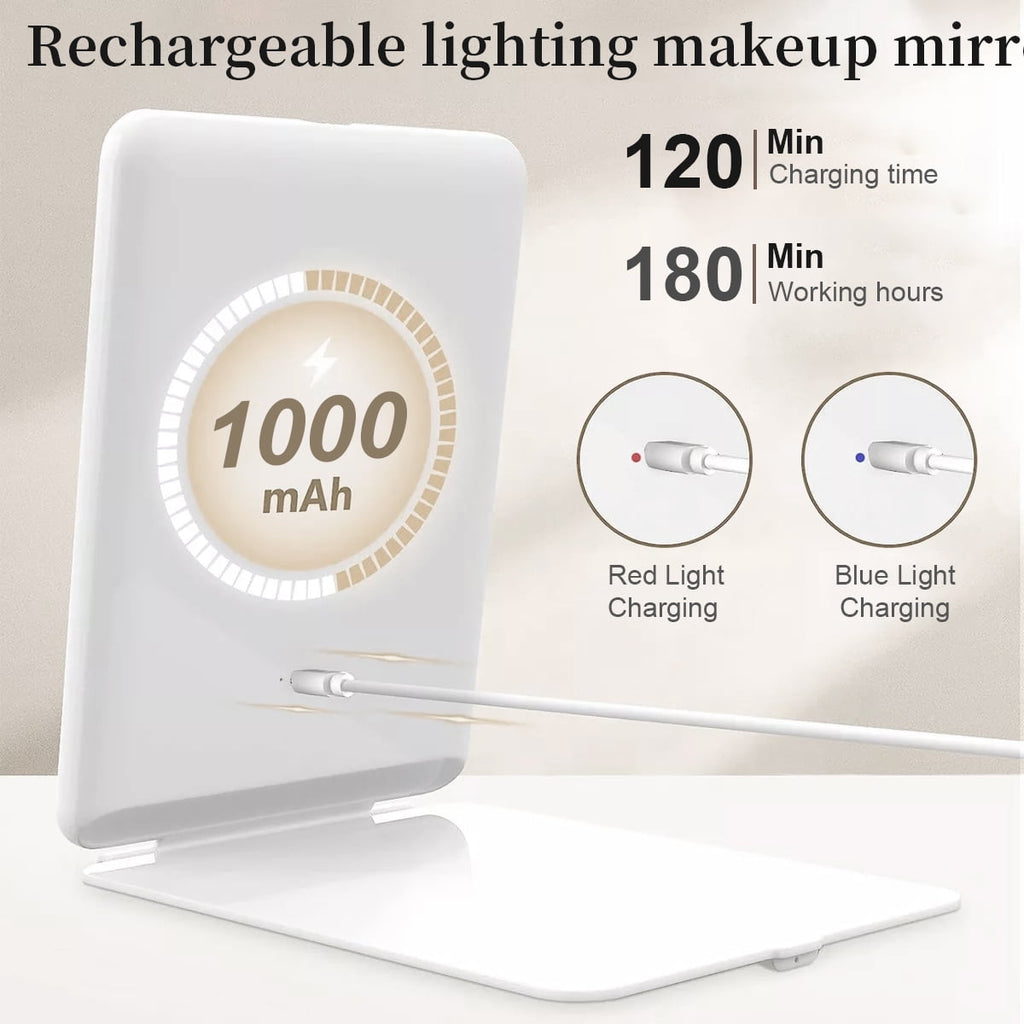 COOLJEEN Rechargeable Travel Makeup Vanity Mirror with 60 Led Lights Portable Rectangle White 7.9''