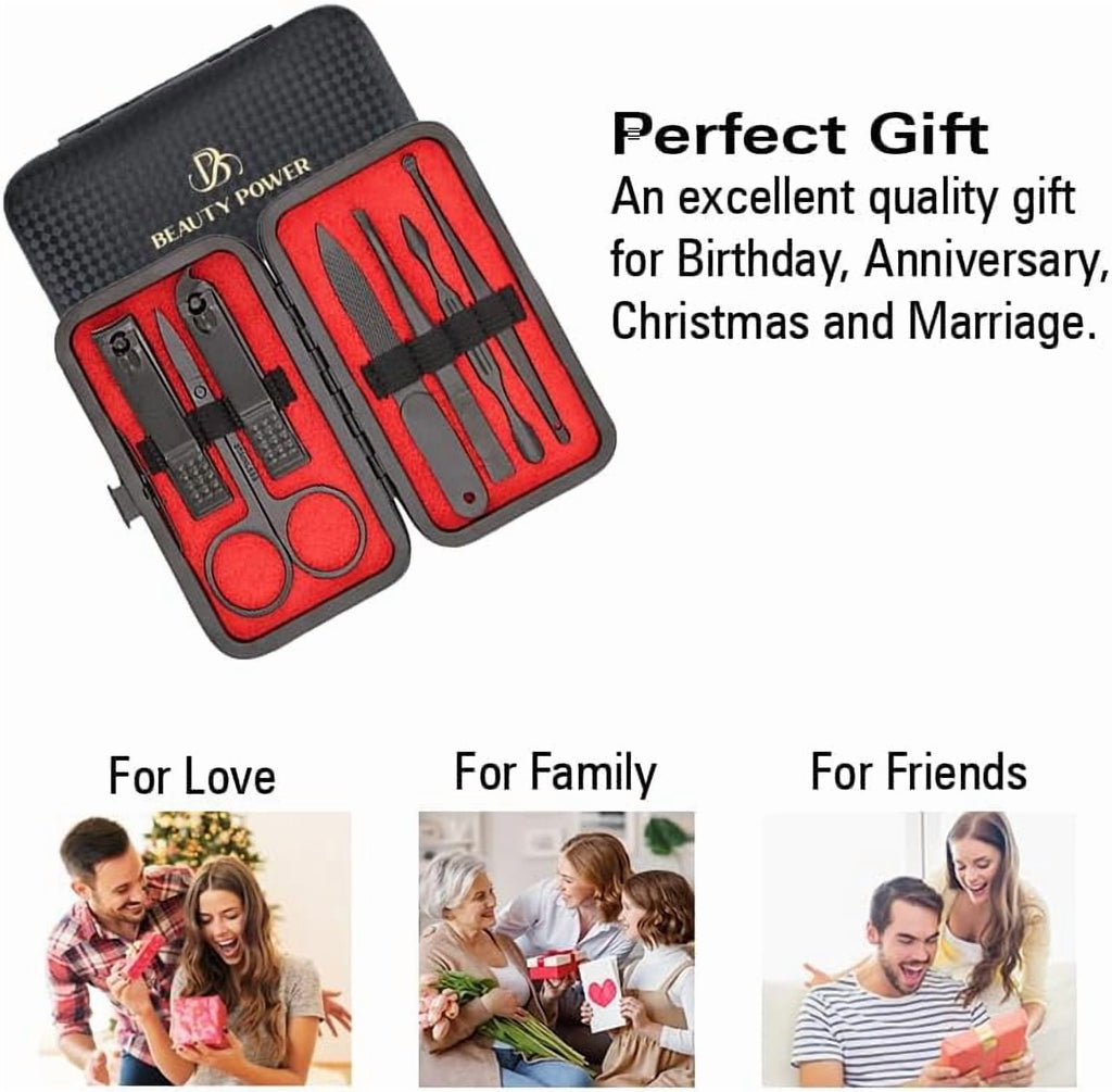 Beauty Power Manicure Set Nail Clipper Kit Personal Care Manicure Pedicure Set Mens Womens Accessories Nail Grooming Kit Personal Care Set (Black and Red)