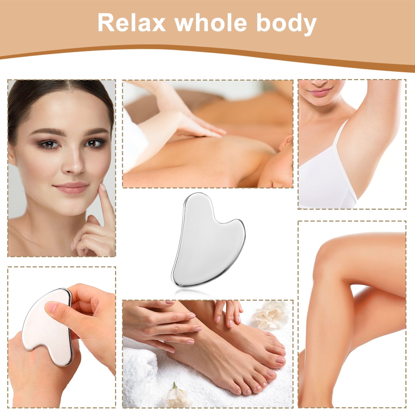 AOWOO Stainless Steel Gua Sha Facial Tools, Guasha Tool for Face, Metal Gua Sha Tighten Skin Massage Tool, Guasha Beauty Scraping Tool for Face, SPA, Body Skin Care Body Massager